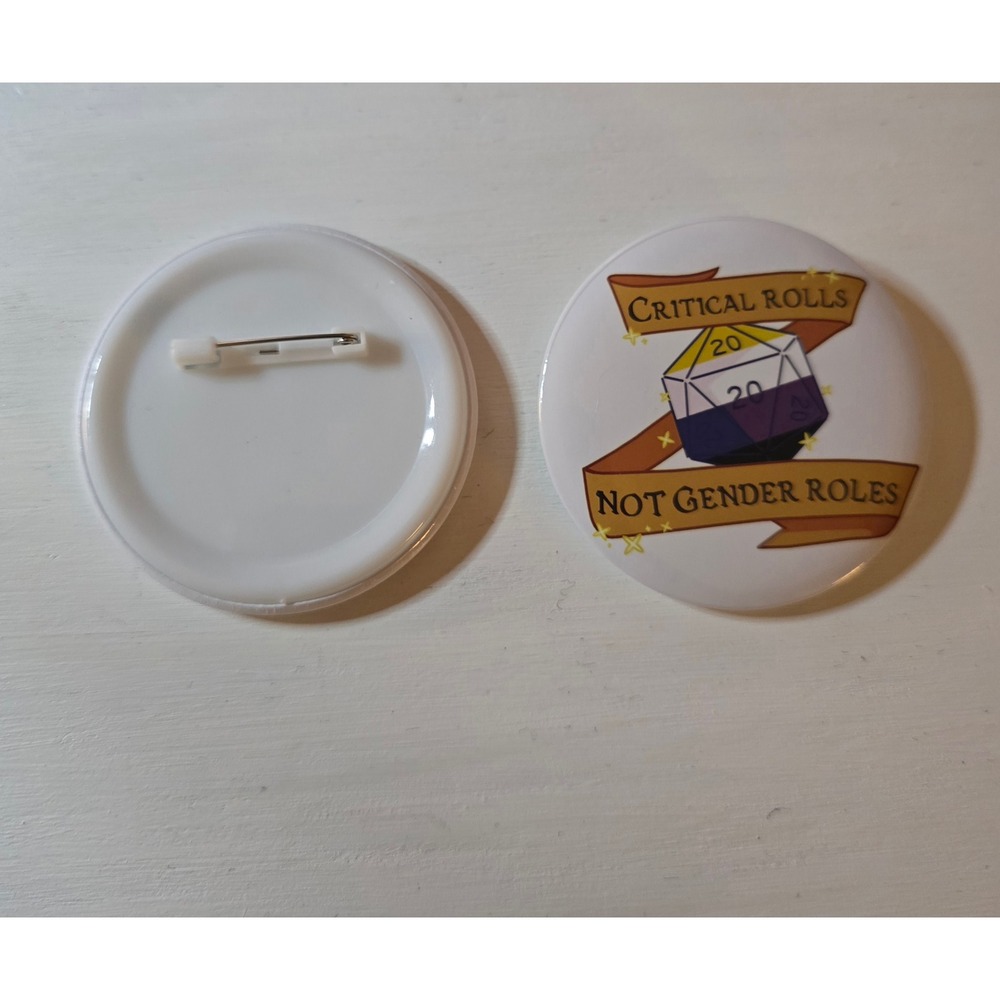 Critical Rolls Not Gender Roles D20 Non-Binary Pride D&D Pin Button Badge New